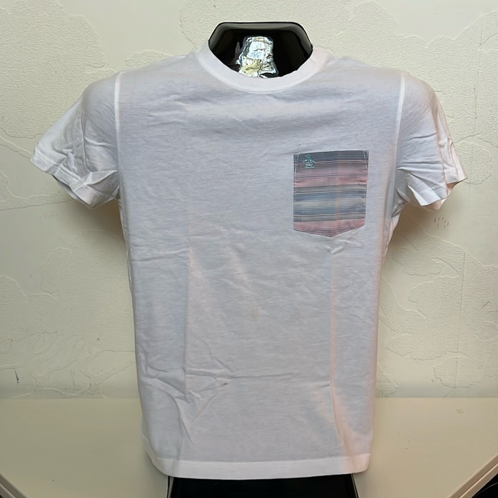 ORIGINAL PENGUIN Men’s White T-shirt with Striped Pocket Size M